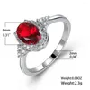Wedding Rings Oval Cut Red Stone Promise Engagement For Women Silver Color Zircon Bands Vintage Finger Ring Mother Day Jewelry