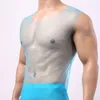 Débardeurs pour hommes vêtements de nuit Sexy maille gilet hommes voir à travers Transparent mince élastique discothèque hommes mode sans manches Strech Camisoles