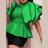 Women's Blouses 2023 Women Blouse Tops Falbala High Waist Elegant Dinner Shirts Office Lady Work Ruffle Sleeve Female Casual Peplum Blousa
