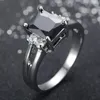 Wedding Rings Vintage Male Female Black Square Stone Ring Fashion Silver Color Band Crystal Promise Engagement For Men And Women