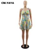 Vestidos casuales básicos CMYAYA Mujer Verano Impreso Correa de espagueti Hundiendo con cuello en V Volantes Dobladillo Gran columpio Mini vestido Playa Boho Sexy Sundress 230606