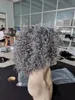 Afro kinky lockigt mänskligt hår peruker med bang kort ombre grå mode peruk för svarta kvinnor lyslösa peruker saltpeppar silvergrå 150%densitet full naturlig