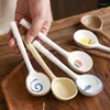 Dinnerware Sets Japanese Ceramic Soup Spoon Long Handle Teaspoon Ins Heat Resistant Hand Painted Cute For Adult And Kids