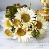 Dekorative Blumen, üppiger, hochwertiger großer Sonnenblumenstrauß im europäischen Retro-Stil, künstlich für Zuhause, Tischdekoration, Flores Artificiales