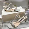 2023 Women classic Designer Luxury Peep-toe Heeled Sandals Fashion womens Elegant T-strap Shoe lady Sexy Crystal embellish cat Heel Outer Wear High Sandal shoes sizes