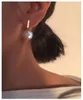 Stud Earrings Baroque Pearl Drop For Women Geometric Genuine Freshwater Green Crystal