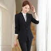Kvinnors tvåbitar byxor formella byxor kvinnor affärsdräkter med byxa och blazer sätter svart jacka kontor damer arbetar enhetlig stil