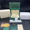 Coffret cadeau de qualité vert foncé pour montres Rolex Box Livret Étiquettes de cartes et papiers en anglais Montres suisses Boîtes Top 292S