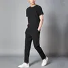 Herrespår 2023 Summer Ice Silk Suit Men t-shirt byxor Shorts Slim Fit Two Pieces Set Thin Casual Male Fashion Sweatpants Outfits