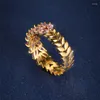 Trouwringen Luxe Vrouwelijke Kleine Roze Blad Ring Klassieke Geel Goud Kleur Engagement Dainty Zirkoon Voor Vrouwen