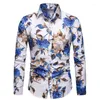 Men's Casual Shirts Men Long Sleeve Flower Print Plus Size Slim Fit Non Iron Boys Wear Cotton Blending Button Top 3xl