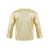 T-shirts Unisex Kid Boys Girls Shiny Metallic T Shirts Long Sleeve Loose Dance Crop Tops for Stage Performance Party Ballet Dance Top 230606