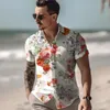 Camisas casuais masculinas Camisa lisa estampada com decote em O Roupas masculinas Estilo havaiano Blusa de praia masculina de manga curta de tamanho grande