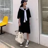 Dresses Dresses Women Hot Sale L4XL Summer Baggy Simple Allmatch Cozy Sailor Collar Patchwork Students Preppy Style Ulzzang Holiday