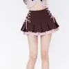 Skirts Sweet Pink Tops Brown Two Piece Sets Women's Pleated Skirt Summer Matching Short Girl Y2k Drawstring Dress
