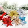Decorative Flowers Gold Red Christmas Glitter Artificial Poinsettia Flower Xmas Tree Decor For Home Party 2023 Navidad Year Ornament