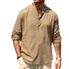 Mens Casual Shirts EEWOLDIA Blouse Cotton Linen Shirt Loose Tops Long Sleeve Henley Spring Autumn Handsome 230607