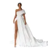 Sexy Nouvelle Mode Plus La Taille Robes De Mariée Une Épaule Haute Split Appliques Dentelle Robes De Mariée Balayage Train Organza Robe De Mariée Vestidos