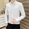 Hommes chemises décontractées hommes élastique à manches longues coréen coupe ajustée robe d'affaires pouces chemise hauts pour hommes vêtements Camisas Y Blusa