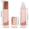 Fragrância 12 pçs/lote 5ml/10ml Rose Gold Roll On Garrafa de Vidro Grosso Vazio Frascos de Óleo Essencial de Perfume com Rolo de Aço Inoxidável L230523