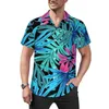 Camisas casuais masculinas Tropical folha de palmeira com estampa roxa Camisa de praia havaiana divertida Blusas masculinas plus size 3XL 4XL