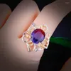 Rings Cluster Fashion Luxury Twilolor Hollow Actus Ametista Flower Color Treasure Opening Ring Female Creative All-Match Party Gioielli