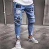 Mens Jeans Brand Fashion Split Tight Straight Striped Denim Pants Summer Perforated Tights Casual Street Apparel 230606