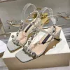 2023 Mujeres diseñador clásico Lujo Peep-toe Sandalias de tacón Moda para mujer Elegante T-correa Zapato dama Sexy Crystal embellecer gato Tacón Desgaste exterior Sandalias altas