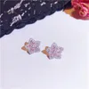 Kolczyki stadnorskie S925 igły dla kobiet kwiat różowy cyrkonżu Crystal krystaliczny temperament biżuterii osobowość bijoux