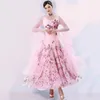 Stage Wear Pink Ballroom Dance Competition Dress For Woman Standard Waltz Performance Clothes Long Sleeves Modern Dancewear Costumes