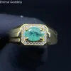 Wedding Rings Royal Design Silver Emerald Ring 5mm 7mm Princess Cut Natural Colombian Solid 925 for Women 230607