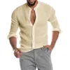 Freizeithemden für Herren S5XL! Sommer-Cardigan aus einfarbigem Leinenhemd mit langen Ärmeln, dünn und atmungsaktiv 230607