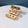 Jewelry Pouches Wooden Ladder Glasses Display Stand Multi-Layer Brooch Cases Earring Storage Rack Organizer