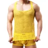 Mannen Sexy Mesh Sheer Visnet Tank Tops Boxers Hollow Gym Training Tanks Top Mannen Mannelijke Sexy Spier Slim Fit tee Vest Boxers