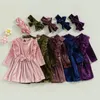 Girl Dresses Toddler Baby 2Pcs Lace Velvet Dress Princess Lovely Kids Long Sleeve Bow Front Headband Winter Outfits Set