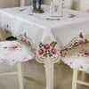 Mantel rectangular de lujo con bordado de encaje, cubierta de flores, toallas elegantes, silla de comedor, decoración del hogar