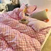 Bedding sets Nordic Pink Black Checkerboard Duvet Cover Sets With Pillow Case Bed Sheet Kids Girls Bedding Sets King Queen Twin Kawaii 230606