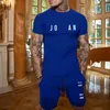 Survêtement d'été pour hommes, T-shirt à manches courtes + Short, ensemble 2 pièces, costume de sport pour hommes, lettre imprimée, couleur unie, gymnases, vêtements de sport Fiess