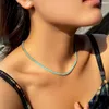 Chains BeaQueen Thin Tennis Choker Turquoises CZ Necklace With Safety Clasp Gold Plated Engagement Jewelry For Women Party N034