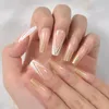 Unhas postiças Caixão médio Encantos legais Pontas de unhas Glitter Top Design francês Imprensa em arte falsa para uso diário