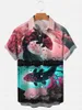 Men's Casual Shirts Men's Koi Fish Fuji Mountain Japan Printed Hawaiian Summer Women For Men Tops