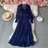 Casual Dresses Flounces Mesh Chiffion Dress Summer Beachwear Midi Sleeve V Neck Lace Up High midje Vintage Women Clothing Holiday Style