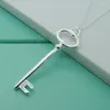 Chaînes 925 Sterling Silver Crystal Heart Round Key Pendentif Collier Pour Femmes Bijoux De Mariage Couleur Mode Cadeau