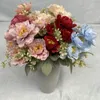 Decorative Flowers 6 Heads Peony Flower Simulation Bouquet Living Room Home Decoration Indoor Wedding Table Fake Artifical