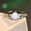 Bagues Cluster Doigt Femme Opale Bleue Bague Fiançailles Pierre Précieuse Solitaire Mariage