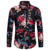 Men's Casual Shirts Men Long Sleeve Flower Print Plus Size Slim Fit Non Iron Boys Wear Cotton Blending Button Top 3xl