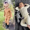 Pyjama 2 Stuks Effen Geribbeld Breien Jongens Meisjes Pyjama Sets Kinderen Pyjama PulloverPants Katoenen Kleding Lange Nachtkleding Trainingspak Kostuum 230606