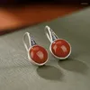 Boucles d'oreilles à tige YH The Southern Red Agate Retro Old Matte Personality Hollow Pattern Ladies