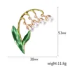 브로치 스프링 신선한 녹색 잎 벨 난초 꽃 브로치를위한 우아한 식물 진주 사무실 의류 핀 액세서리 선물