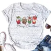 T-shirts pour femmes Noël Latte Shirt Café T-shirt Amant Vêtements esthétiques T-shirt de vacances Dessin animé